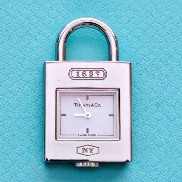 Tiffany & Co. 1837 White Dial Padlock Stainless Steel Charm Pendant Swiss Watch - Picture 2 of 6